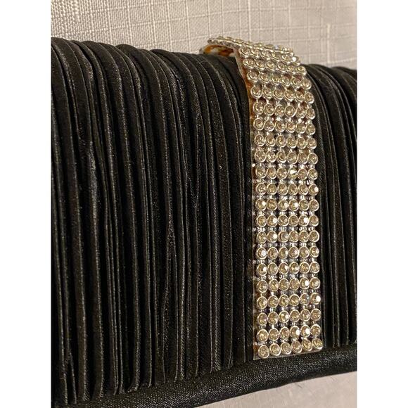 Women's Evening Formal Clutch Bag Purse Black with rhinestones rope strap EUC - Picture 4 of 13